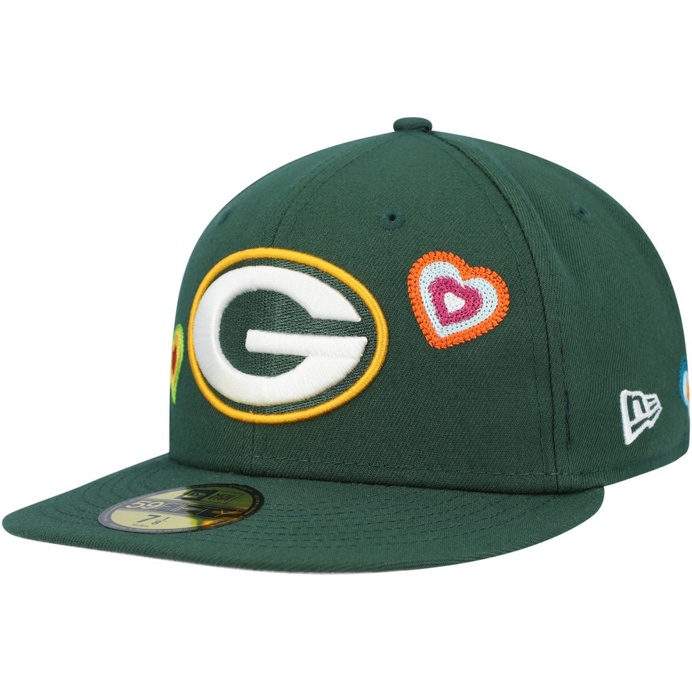 Green Bay Packers New Era Chain Stitch Heart 59FIFTY Fitted Hat Green