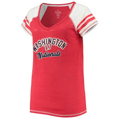 Washington Nationals Soft as a Grape Women's Curvy Color Block Tri-Blend Raglan V-Neck T-Shirt - Red - MLB Lifestyle
