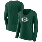 Green Bay Packers Women's Primary Team Logo Long Sleeve V-Neck T-Shirt Green