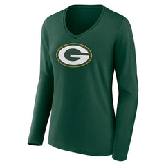 Green Bay Packers Women's Primary Team Logo Long Sleeve V-Neck T-Shirt Green