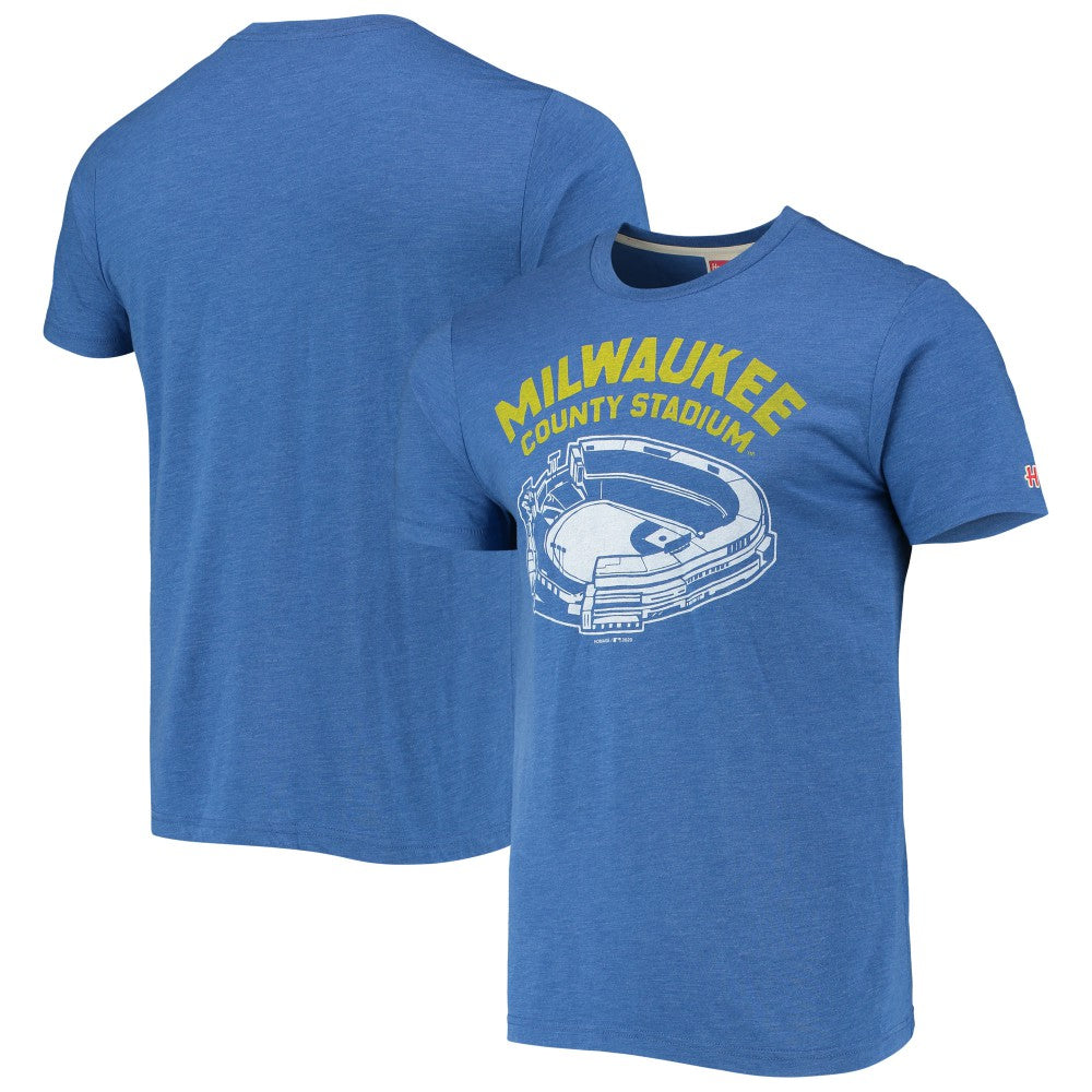 Milwaukee Brewers Homage Milwaukee County Stadium Tri-Blend T-Shirt - Royal - MLB Discount