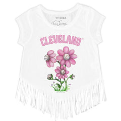 Cleveland Guardians Tiny Turnip Girls Youth Blooming Baseballs Fringe T-Shirt - White - MLB on Sale