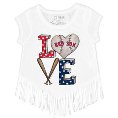 Boston Red Sox Tiny Turnip Girls Youth Baseball Love Fringe T-Shirt - White - MLB on Sale