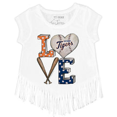 Detroit Tigers Tiny Turnip Girls Youth Baseball Love Fringe T-Shirt - White - MLB Online