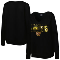 Washington Commanders Cuce Women's Sequin Logo V-Neck Pullover Sweatshirt Black