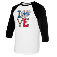 Chicago Cubs Tiny Turnip Women's Baseball Love Raglan 3/4-Sleeve T-Shirt - White/Black - MLB Sale
