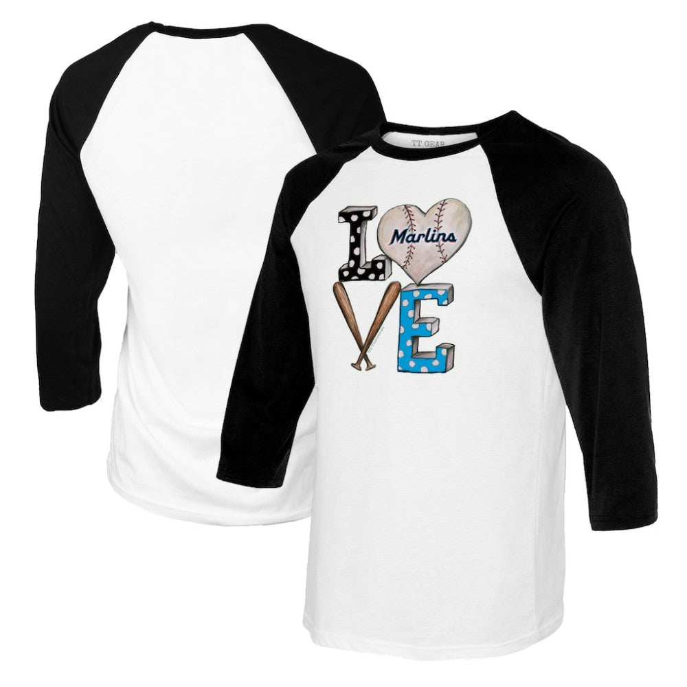 Miami Marlins Tiny Turnip Women's Baseball Love Raglan 3/4-Sleeve T-Shirt - White/Black - MLB Lifestyle