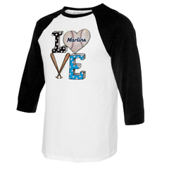 Miami Marlins Tiny Turnip Women's Baseball Love Raglan 3/4-Sleeve T-Shirt - White/Black - MLB Lifestyle