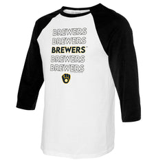 Milwaukee Brewers Tiny Turnip Youth Stacked Raglan 3/4 Sleeve T-Shirt - White/Black - MLB on Sale