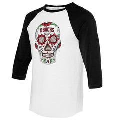 Arizona Diamondbacks Tiny Turnip Women's Sugar Skull 3/4-Sleeve Raglan T-Shirt - White/Black - MLB Discount
