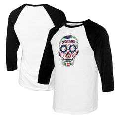 Cleveland Guardians Tiny Turnip Women's Sugar Skull 3/4-Sleeve Raglan T-Shirt - White/Black - MLB Discount