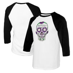 Colorado Rockies Tiny Turnip Women's Sugar Skull 3/4-Sleeve Raglan T-Shirt - White/Black - MLB Discount