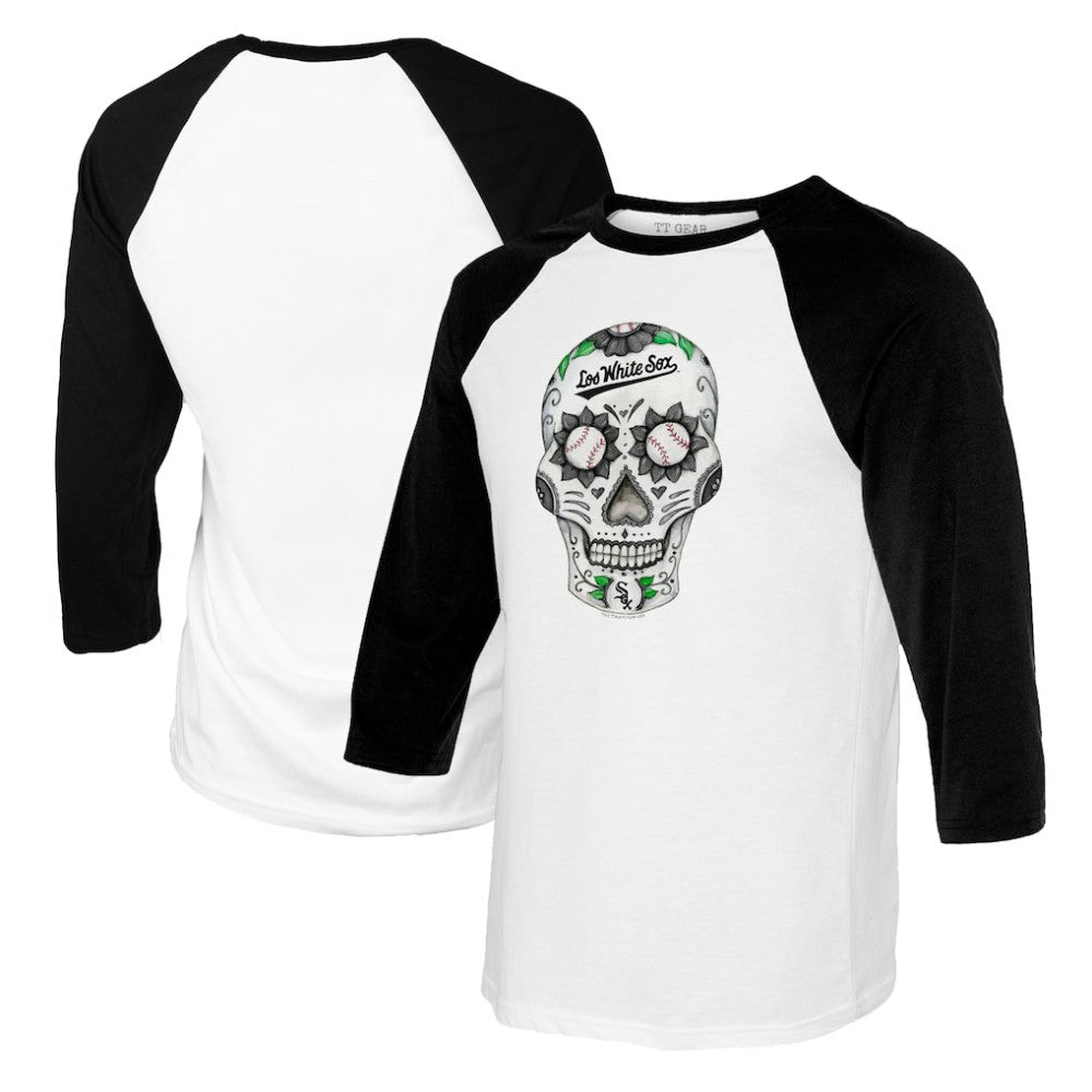 Chicago White Sox Tiny Turnip Women's Sugar Skull 3/4-Sleeve Raglan T-Shirt - White/Black - MLB Online