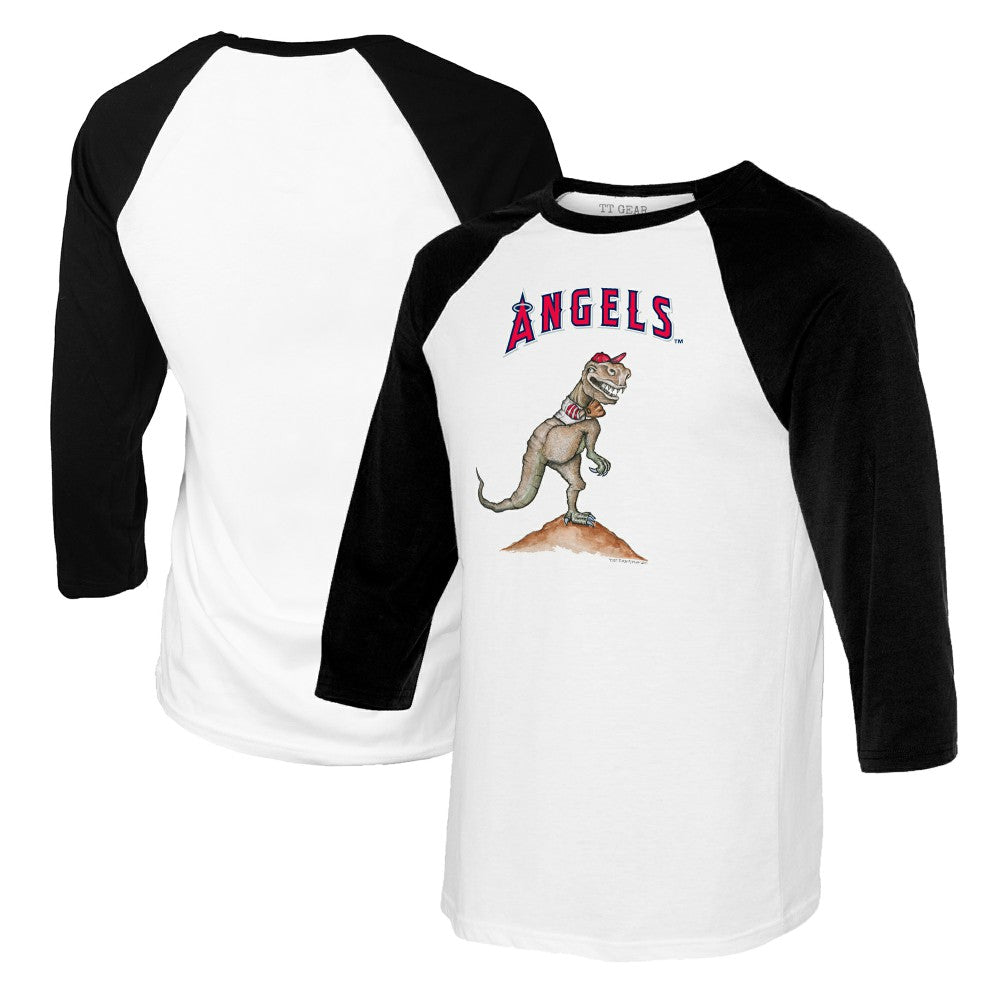 Los Angeles Angels Tiny Turnip Youth TT Rex Raglan 3/4 Sleeve T-Shirt - White/Black - MLB Discount
