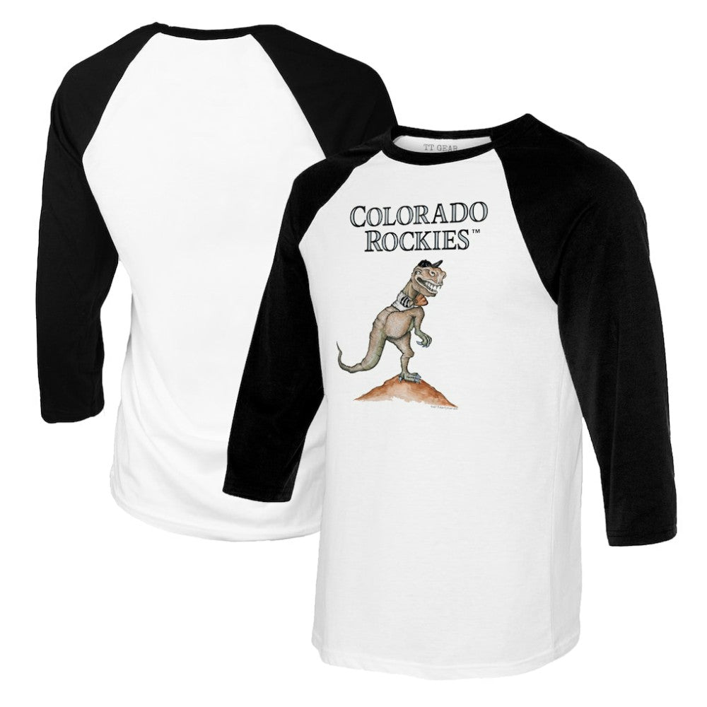 Colorado Rockies Tiny Turnip Youth TT Rex Raglan 3/4 Sleeve T-Shirt - White/Black - MLB Lifestyle