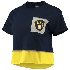 Milwaukee Brewers Refried Apparel Women's Cropped T-Shirt - Navy - MLB on Sale
