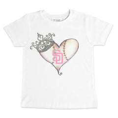 San Diego Padres Tiny Turnip Youth Baseball Tiara Heart T-Shirt - White - MLB Lifestyle