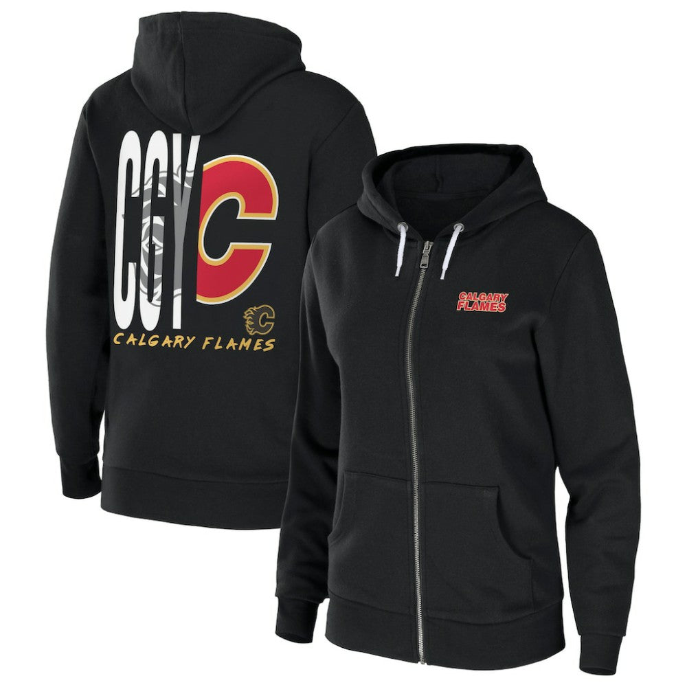 Calgary Flames WEAR by Erin Andrews Women's Sponge Fleece Full-Zip Hoodie - Black - NHL 4762597