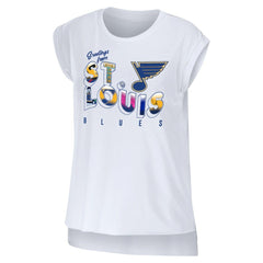St. Louis Blues WEAR by Erin Andrews Women's Greetings From Muscle T-Shirt - White - NHL 4762636