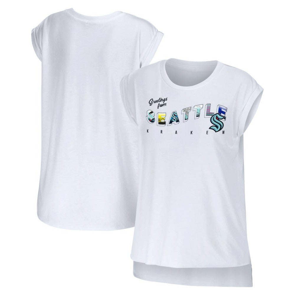 Seattle Kraken WEAR by Erin Andrews Women's Greetings From Muscle T-Shirt - White - NHL 4762638
