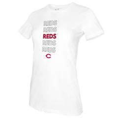 Cincinnati Reds Tiny Turnip Women's Stacked T-Shirt - White - MLB Sale
