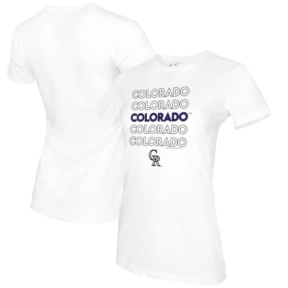 Colorado Rockies Tiny Turnip Women's Stacked T-Shirt - White - MLB Sale