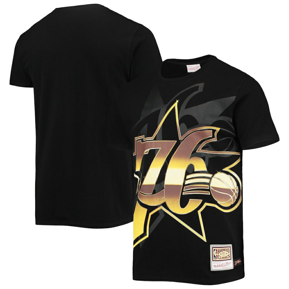 Philadelphia 76ers Big & Tall Hardwood Classics Big Face 4.0 T-Shirt Black | Mitchell & Ness Lifestyle