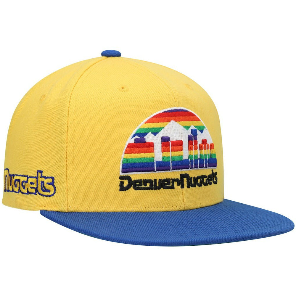 Denver Nuggets Hardwood Classics Snapback Hat for sale Gold/Royal | Mitchell & Ness US