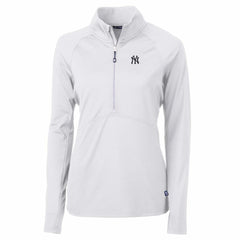 New York Yankees Cutter & Buck Women's Adapt Eco Knit Stretch Half-Zip Pullover Top - White - MLB on Sale