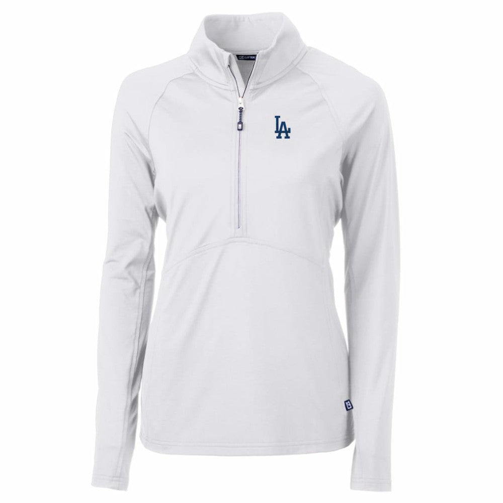Los Angeles Dodgers Cutter & Buck Women's Adapt Eco Knit Stretch Half-Zip Pullover Top - White - MLB on Sale