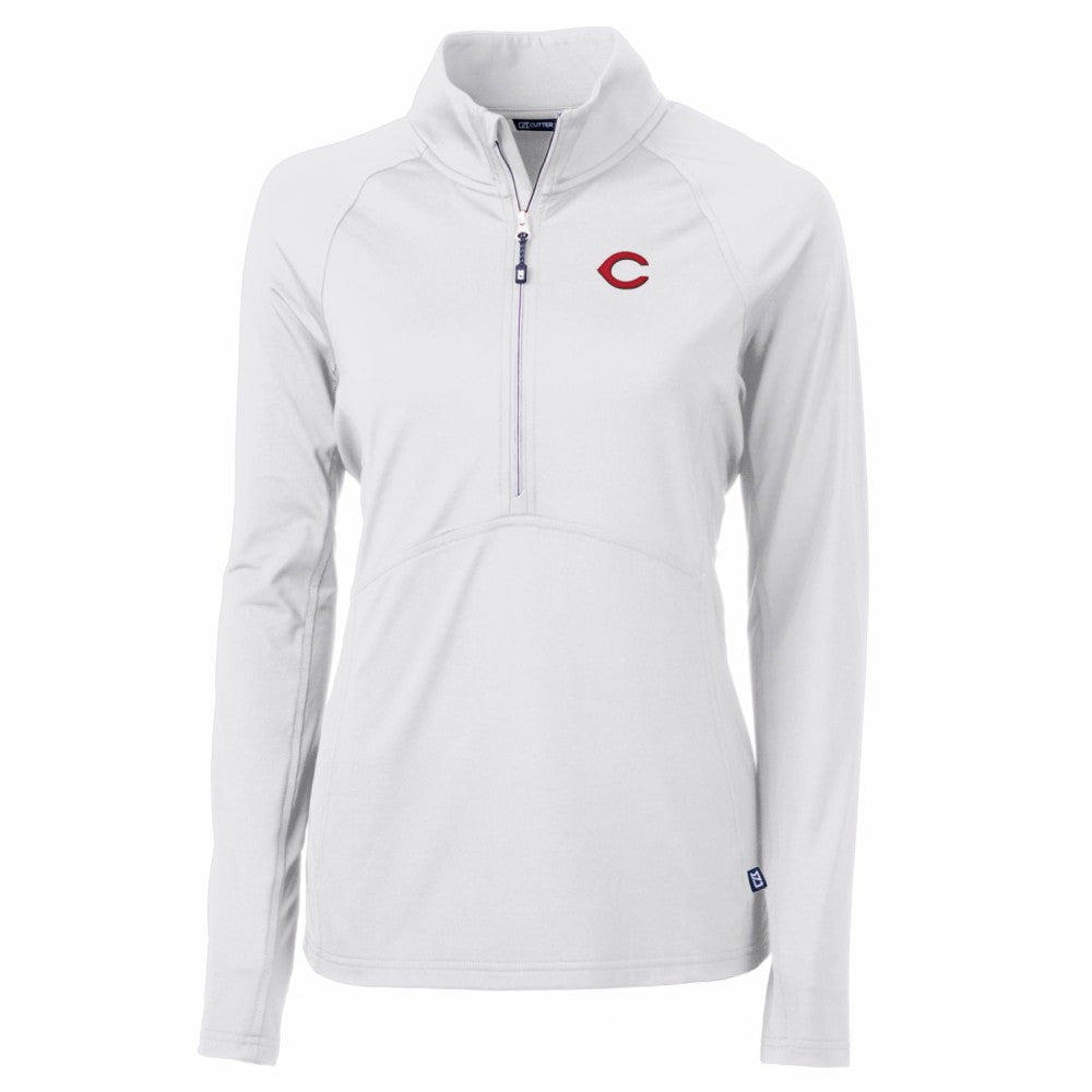 Cincinnati Reds Cutter & Buck Women's Adapt Eco Knit Stretch Half-Zip Pullover Top - White - MLB Online