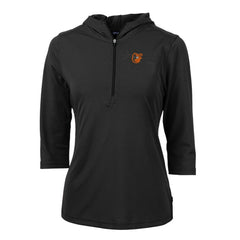 Baltimore Orioles Cutter & Buck Women's Virtue Eco Pique 3/4 Sleeve Half-Zip Pullover Hoodie - Black - MLB Online