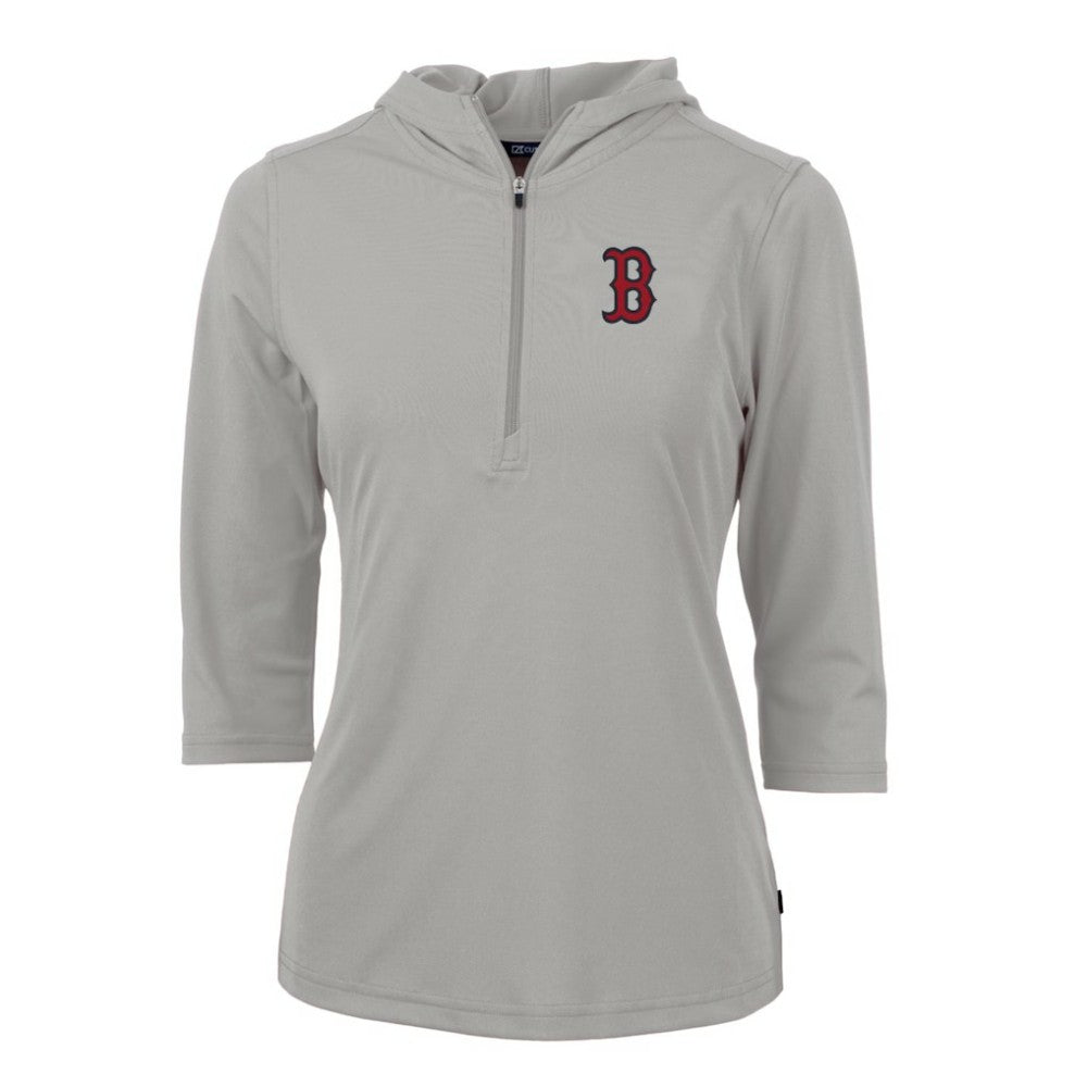 Boston Red Sox Cutter & Buck Women's Virtue Eco Pique 3/4 Sleeve Half-Zip Pullover Hoodie - Gray - MLB Online