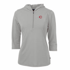 Cincinnati Reds Cutter & Buck Women's Virtue Eco Pique 3/4 Sleeve Half-Zip Pullover Hoodie - Gray - MLB Sale