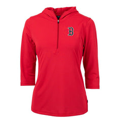 Boston Red Sox Cutter & Buck Women's Virtue Eco Pique 3/4 Sleeve Half-Zip Pullover Hoodie - Red - MLB Lifestyle