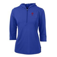 Philadelphia Phillies Cutter & Buck Women's Virtue Eco Pique 3/4 Sleeve Half-Zip Pullover Hoodie - Royal - MLB Discount