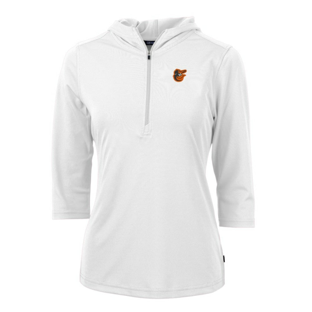 Baltimore Orioles Cutter & Buck Women's Virtue Eco Pique 3/4 Sleeve Half-Zip Pullover Hoodie - White - MLB on Sale