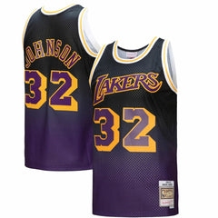 Magic Johnson Los Angeles Lakers 1984/85 Hardwood Classics Fadeaway Swingman Player Jersey Purple/Black | Mitchell & Ness US