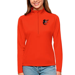 Baltimore Orioles Antigua Women's Tribute Quarter-Zip Pullover Top - Orange - MLB Lifestyle