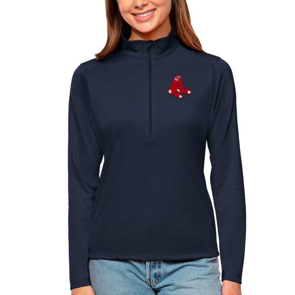 Boston Red Sox Antigua Women's Tribute Quarter-Zip Pullover Top - Navy - MLB Lifestyle