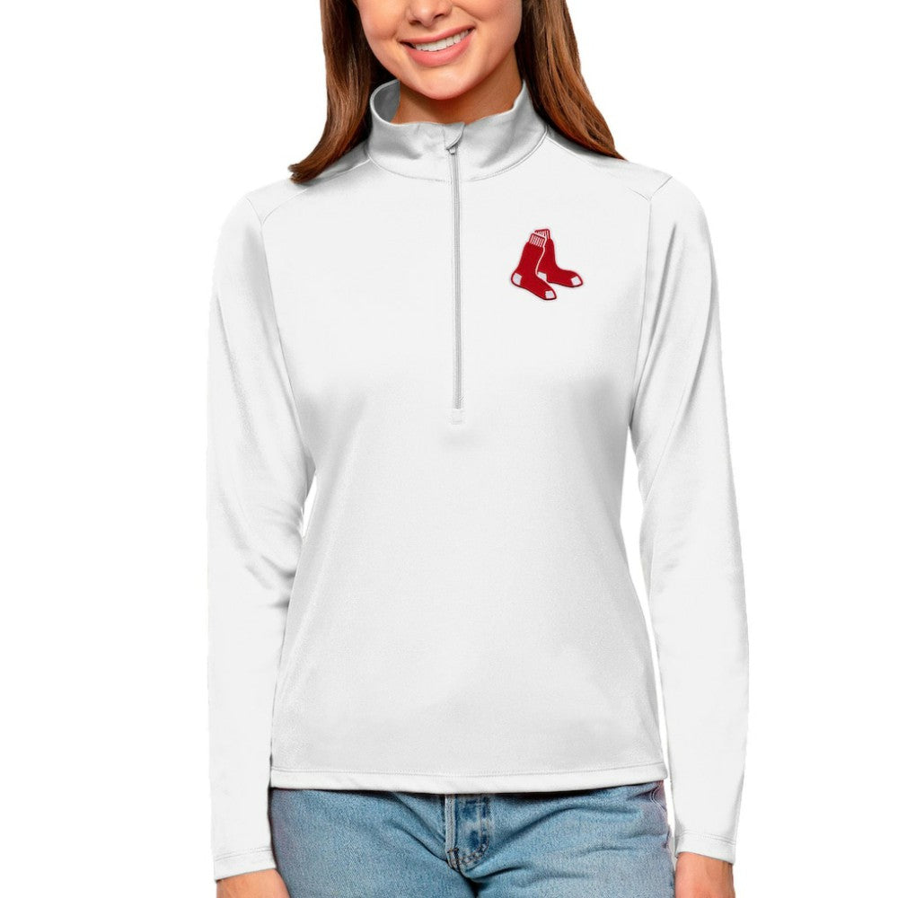 Boston Red Sox Antigua Women's Tribute Quarter-Zip Pullover Top - White - MLB Discount