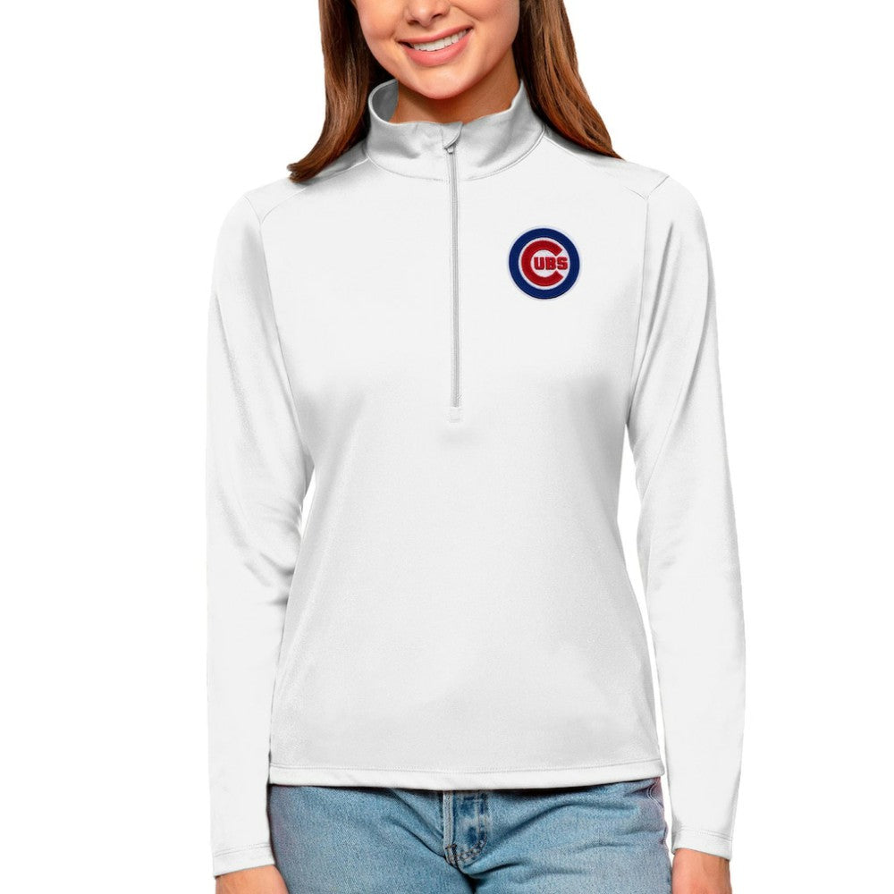 Chicago Cubs Antigua Women's Tribute Quarter-Zip Pullover Top - White - MLB on Sale