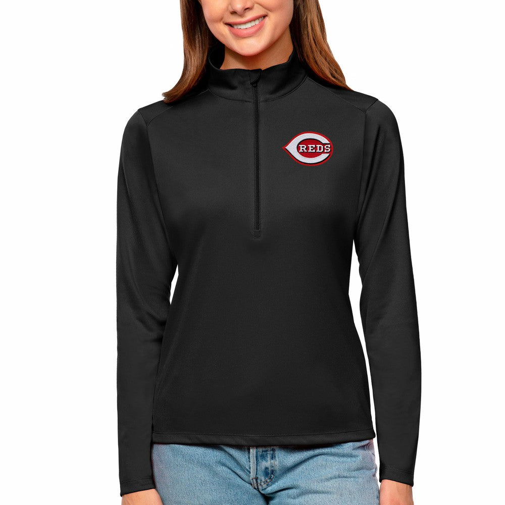 Cincinnati Reds Antigua Women's Tribute Quarter-Zip Pullover Top - Black - MLB Online