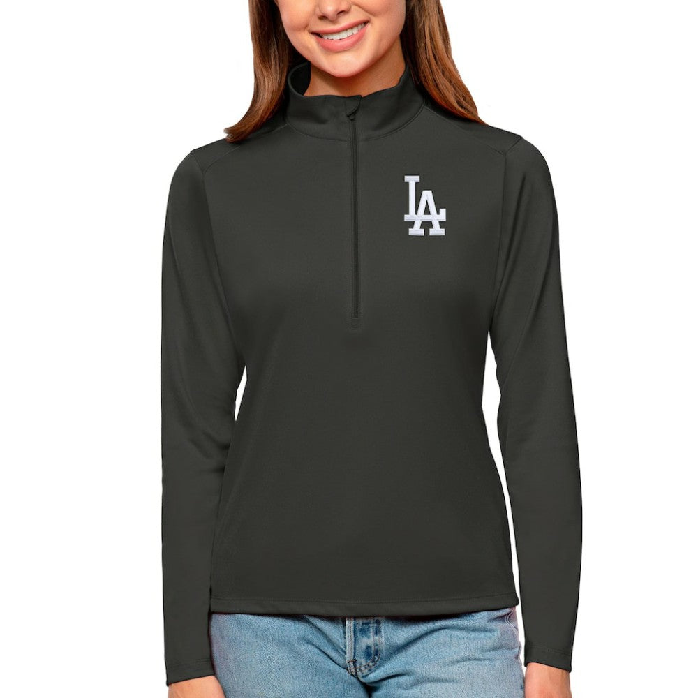 Los Angeles Dodgers Antigua Women's Tribute Quarter-Zip Pullover Top - Charcoal - MLB Online