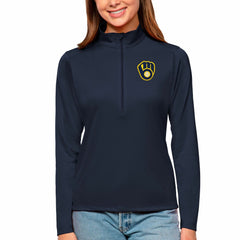 Milwaukee Brewers Antigua Women's Tribute Quarter-Zip Pullover Top - Navy - MLB Sale
