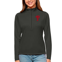 Philadelphia Phillies Antigua Women's Tribute Quarter-Zip Pullover Top - Charcoal - MLB Online