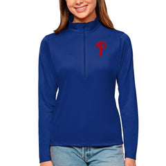 Philadelphia Phillies Antigua Women's Tribute Quarter-Zip Pullover Top - Royal - MLB Discount