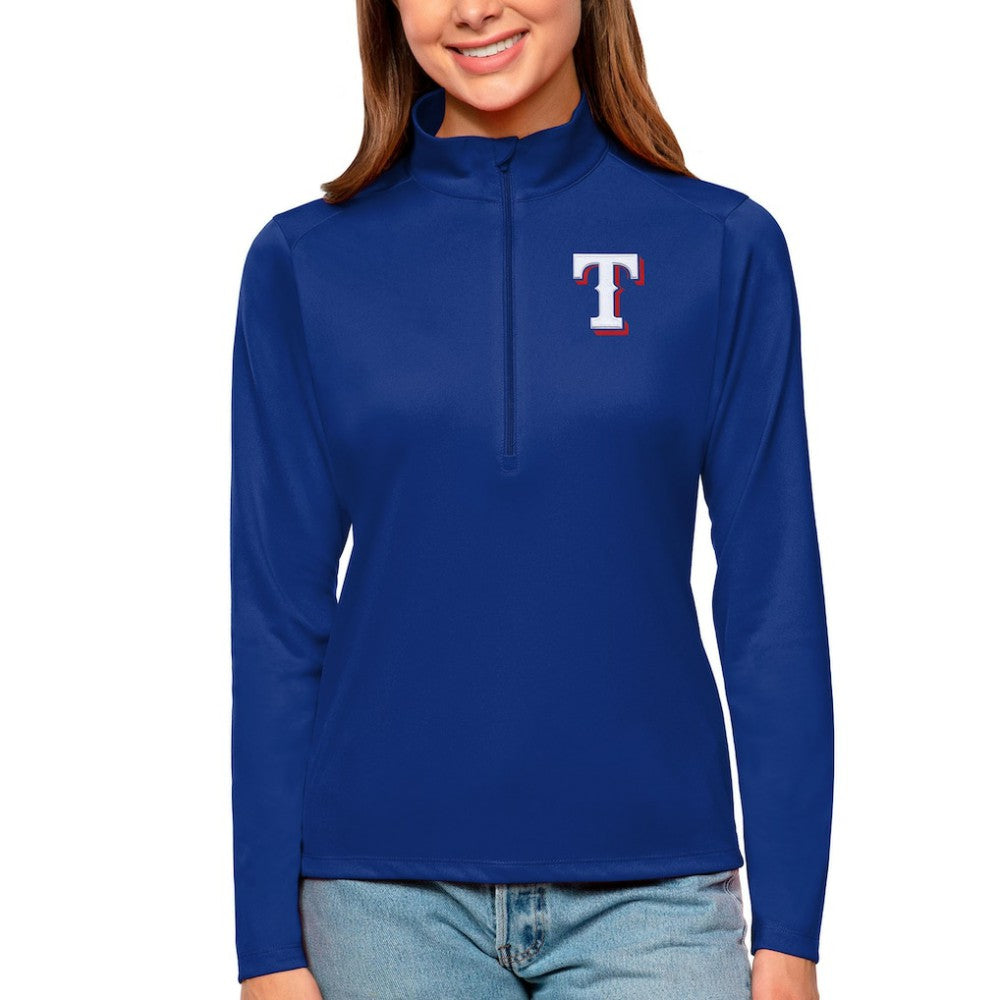 Texas Rangers Antigua Women's Tribute Quarter-Zip Pullover Top - Royal - MLB Lifestyle
