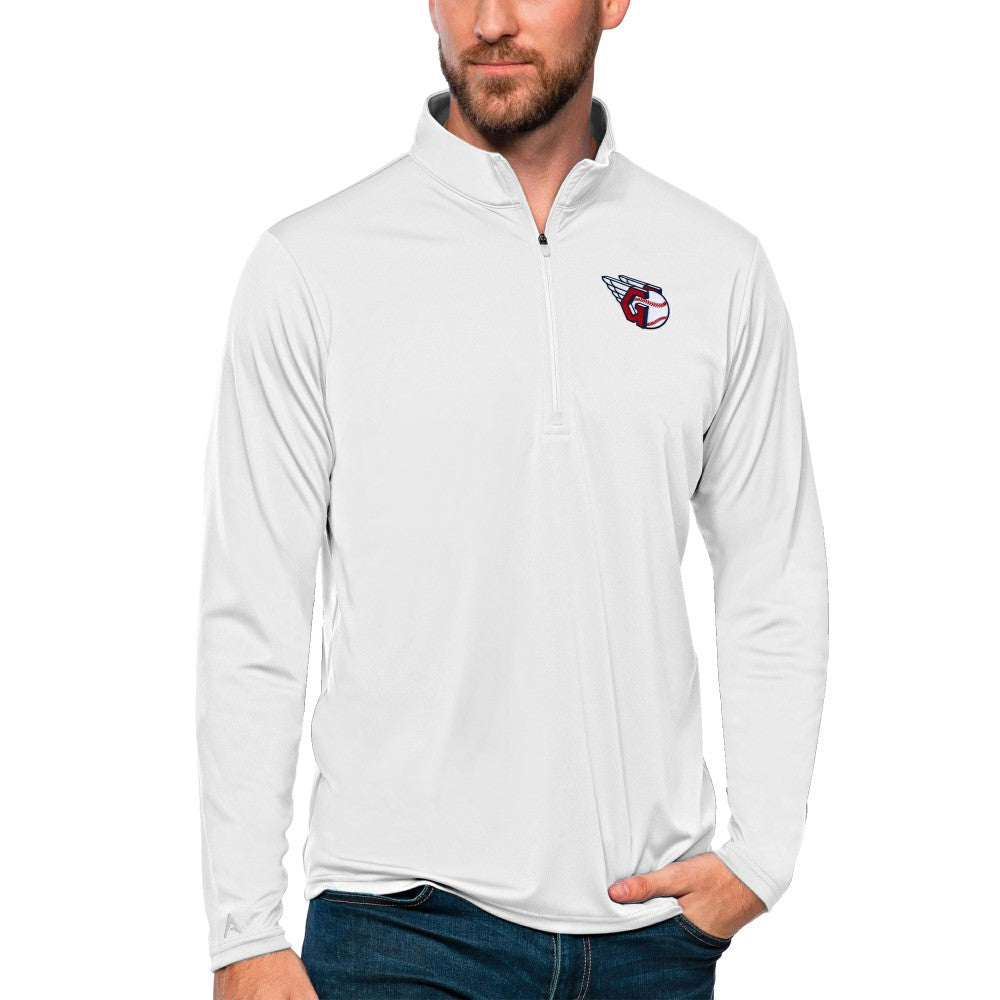 Cleveland Guardians Antigua Tribute Quarter-Zip Pullover Top - White - MLB Lifestyle