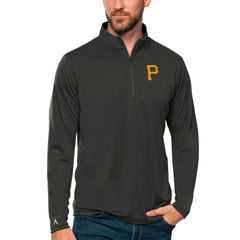 Pittsburgh Pirates Antigua Tribute Quarter-Zip Pullover Top - Charcoal - MLB Lifestyle